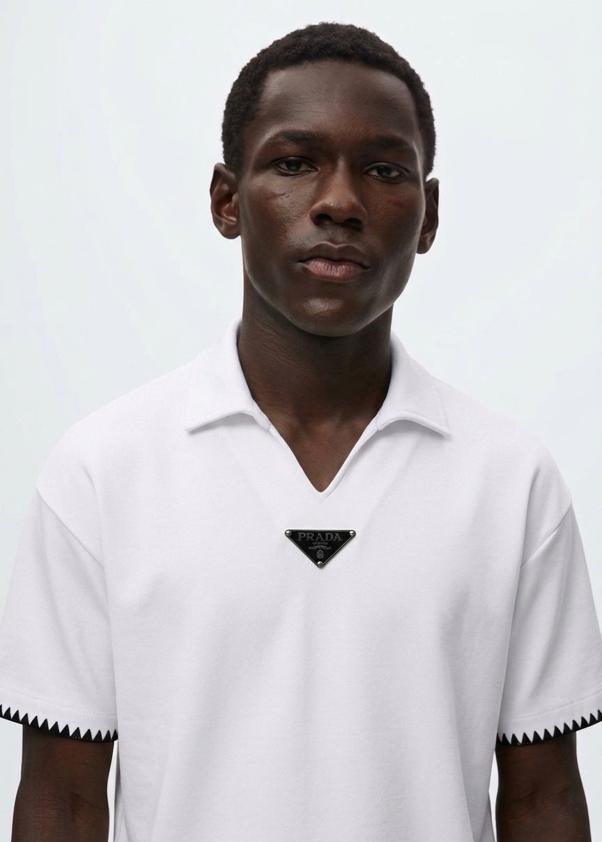 P. Contrast-Trim Open Collar Polo