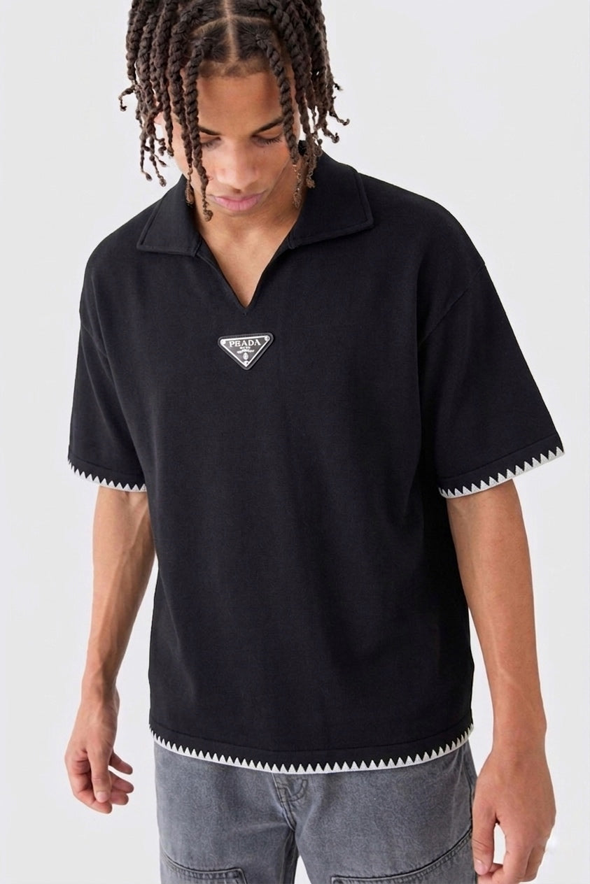 PRD | Enamel-Logo Contrast-Trim V-Neck Polo