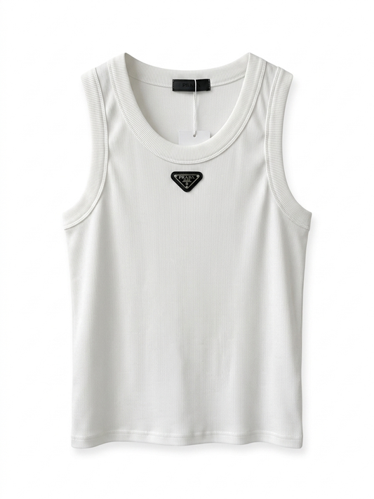 P. Enameled Triangle Logo Ribbed Tank Top
