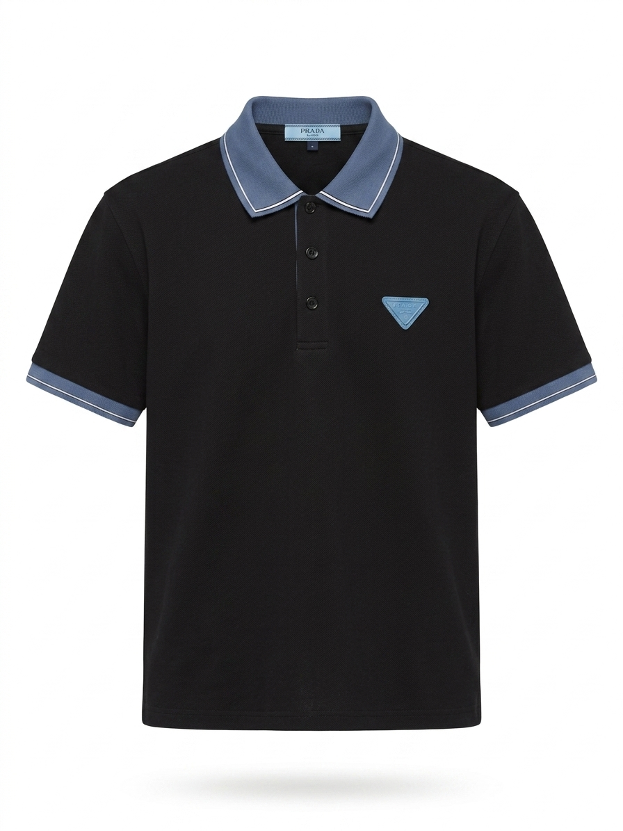 PRD - Signature Tipped Cotton Piqué Polo Shirt, Black & Azure