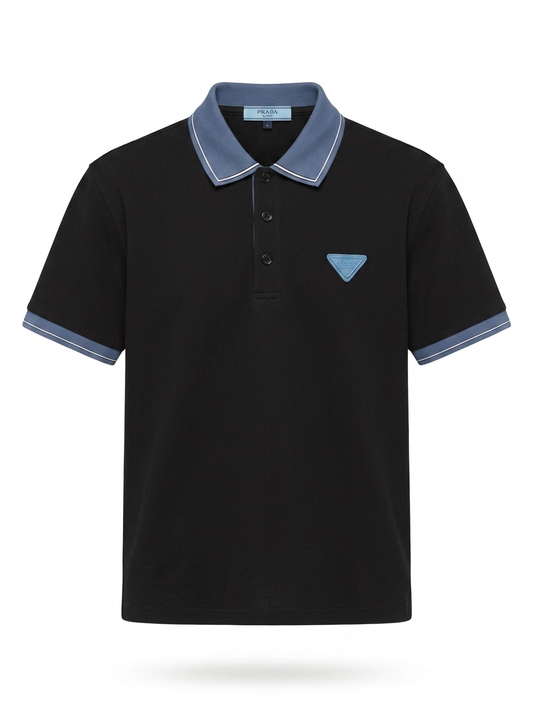 PRD - Signature Tipped Cotton Piqué Polo Shirt, Black & Azure