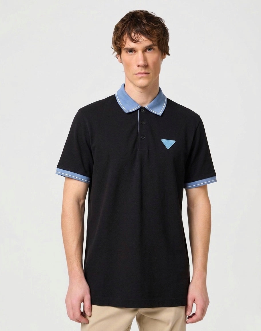 PRD - Signature Tipped Cotton Piqué Polo Shirt, Black & Azure