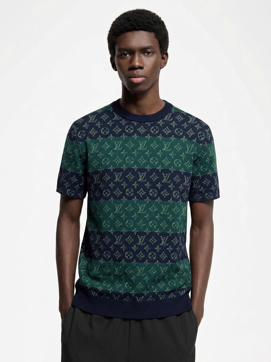LV Striped Monogram Jacquard Knit Tee