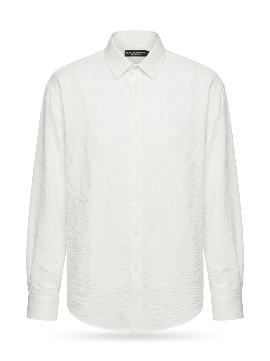 D&G White Textured Linen Long-Sleeve Shirt