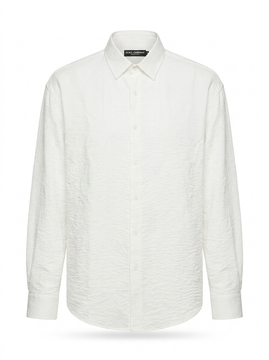 D&G White Textured Linen Long-Sleeve Shirt