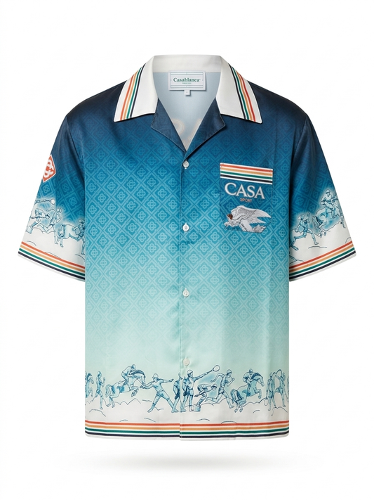 CASA Ombré Monogram Silk Camp-Collar Set