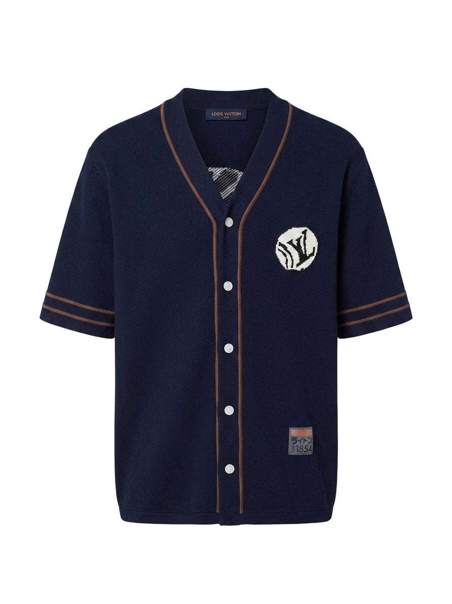 Lv Knitted Short-Sleeved Baseball Shirt