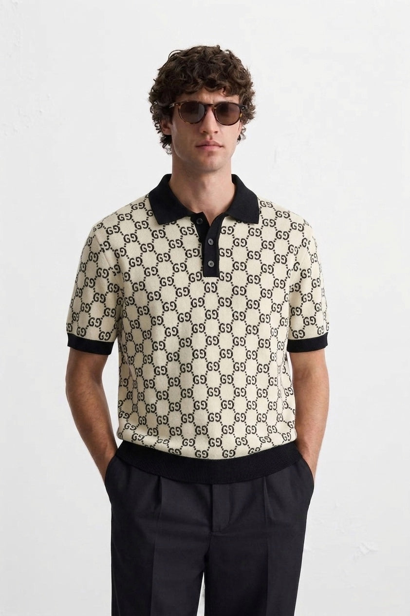 G.C. Signature Monogram Jacquard Knit Polo