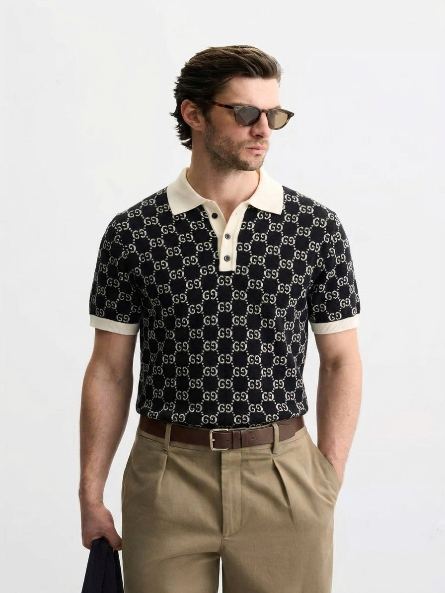 G. Signature Monogram Jacquard Knit Polo