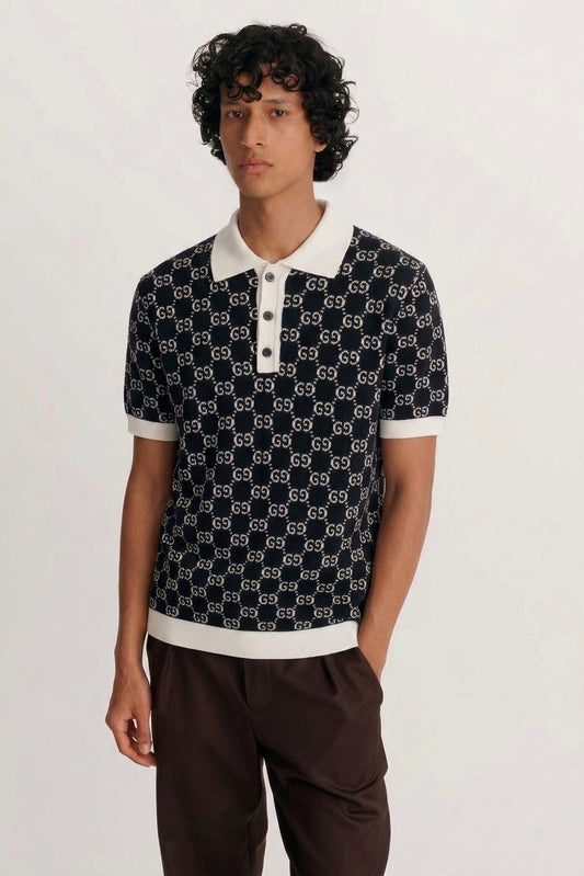 G. Signature Monogram Jacquard Knit Polo