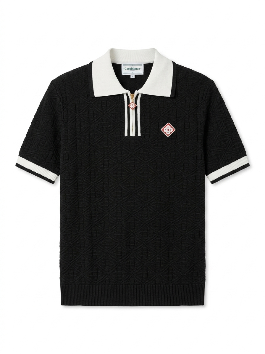 CASA Textured Jacquard Quarter-Zip Polo