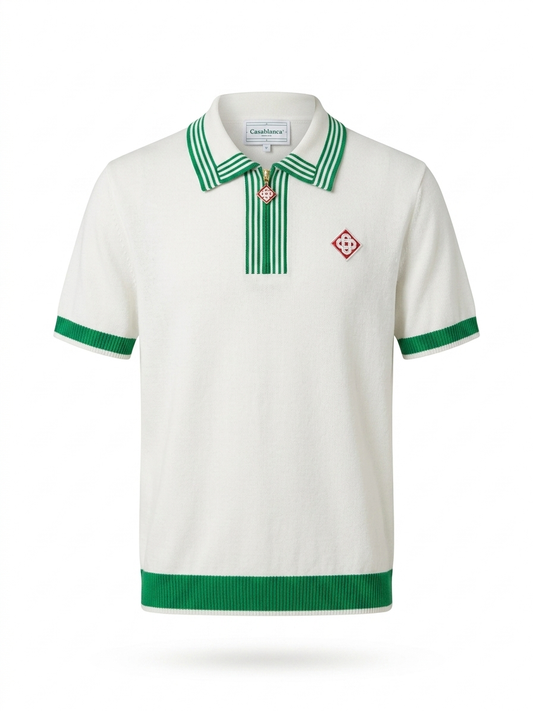 CASA Emerald Trim Knit Zip Polo