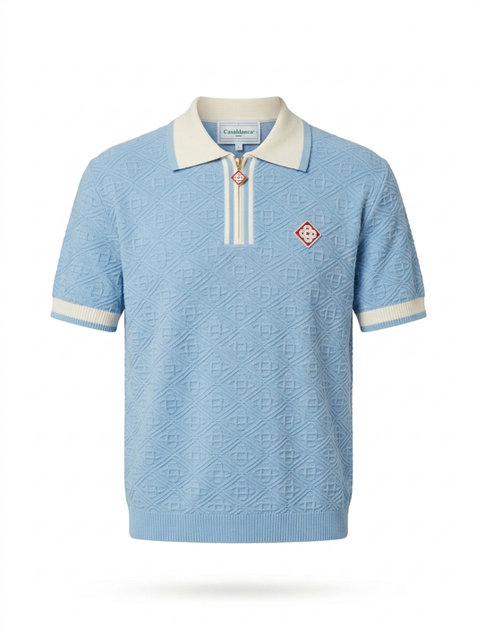 CASA Signature Jacquard Quarter-Zip Polo - Sky Blue