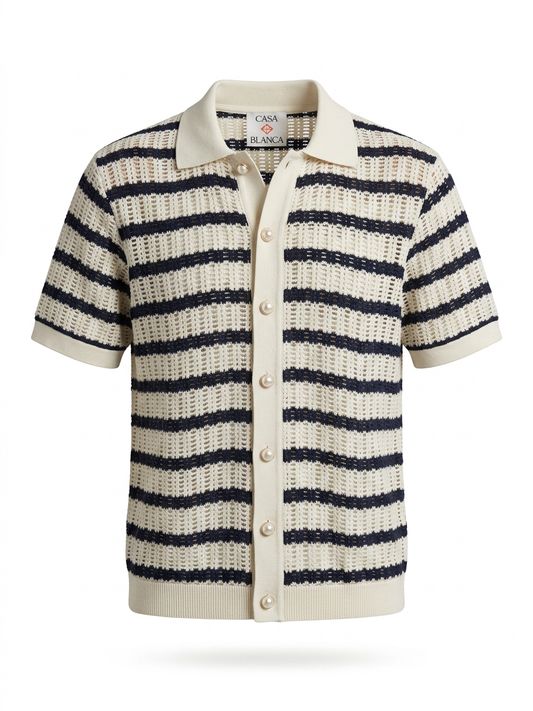 CB Striped Open-Knit Polo