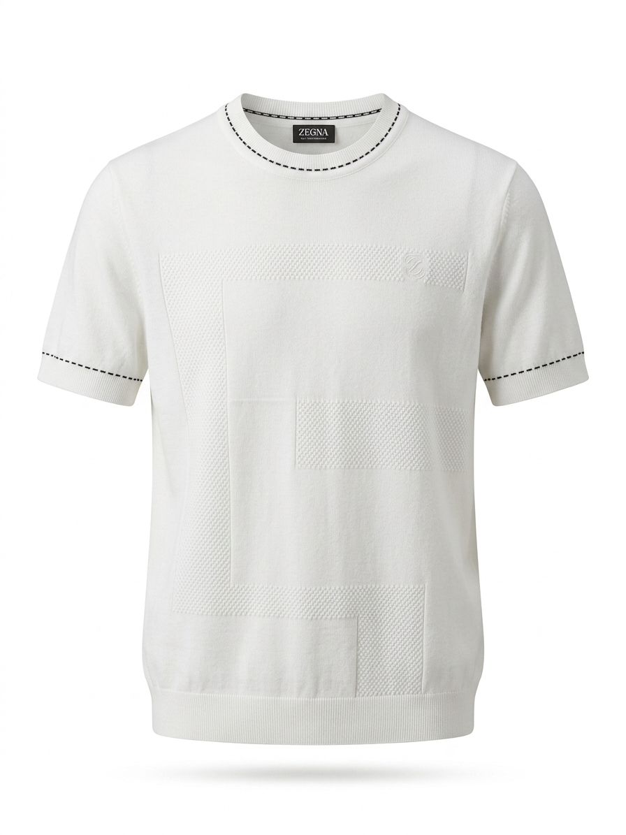 EZ Engineered Knit Contrast-Stitch Top in Pure White