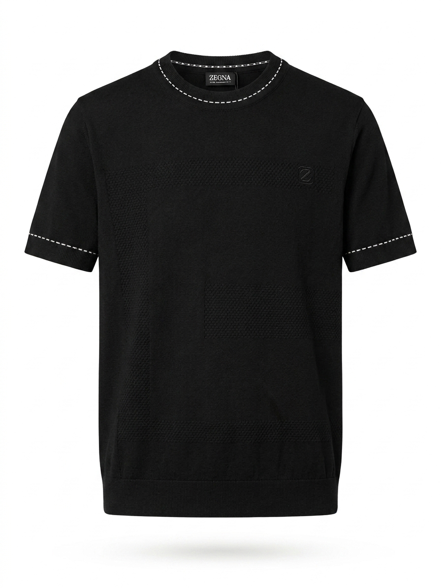 Z. Contrast-Stitch Jacquard Knit Tee