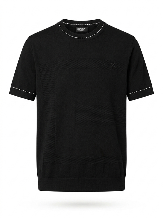 Z. Contrast-Stitch Jacquard Knit Tee