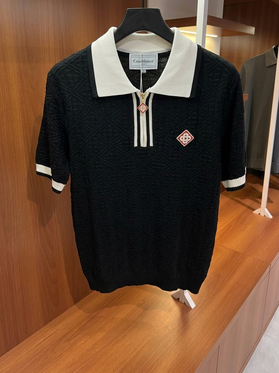 CASA Textured Jacquard Quarter-Zip Polo
