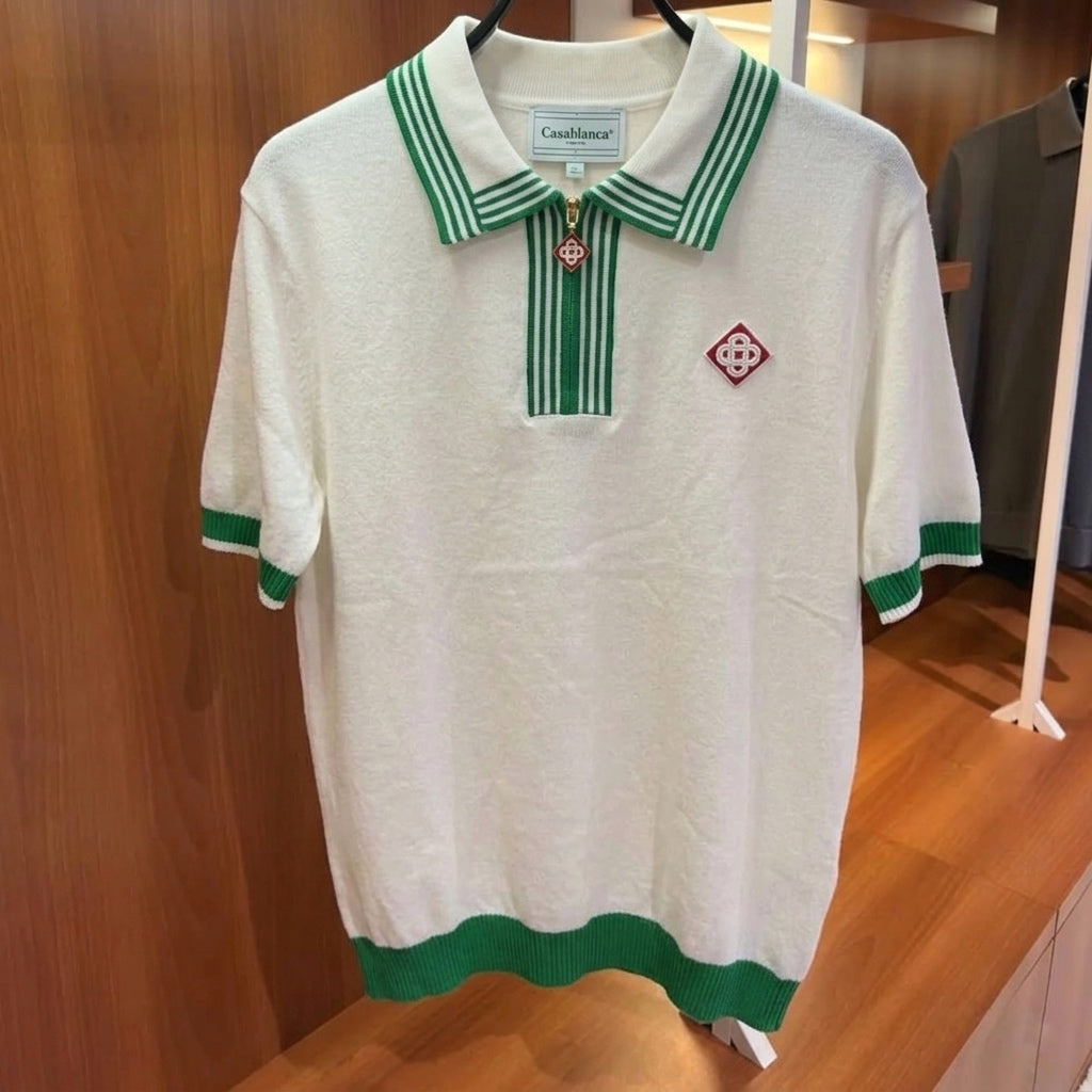 CASA Emerald Trim Knit Zip Polo