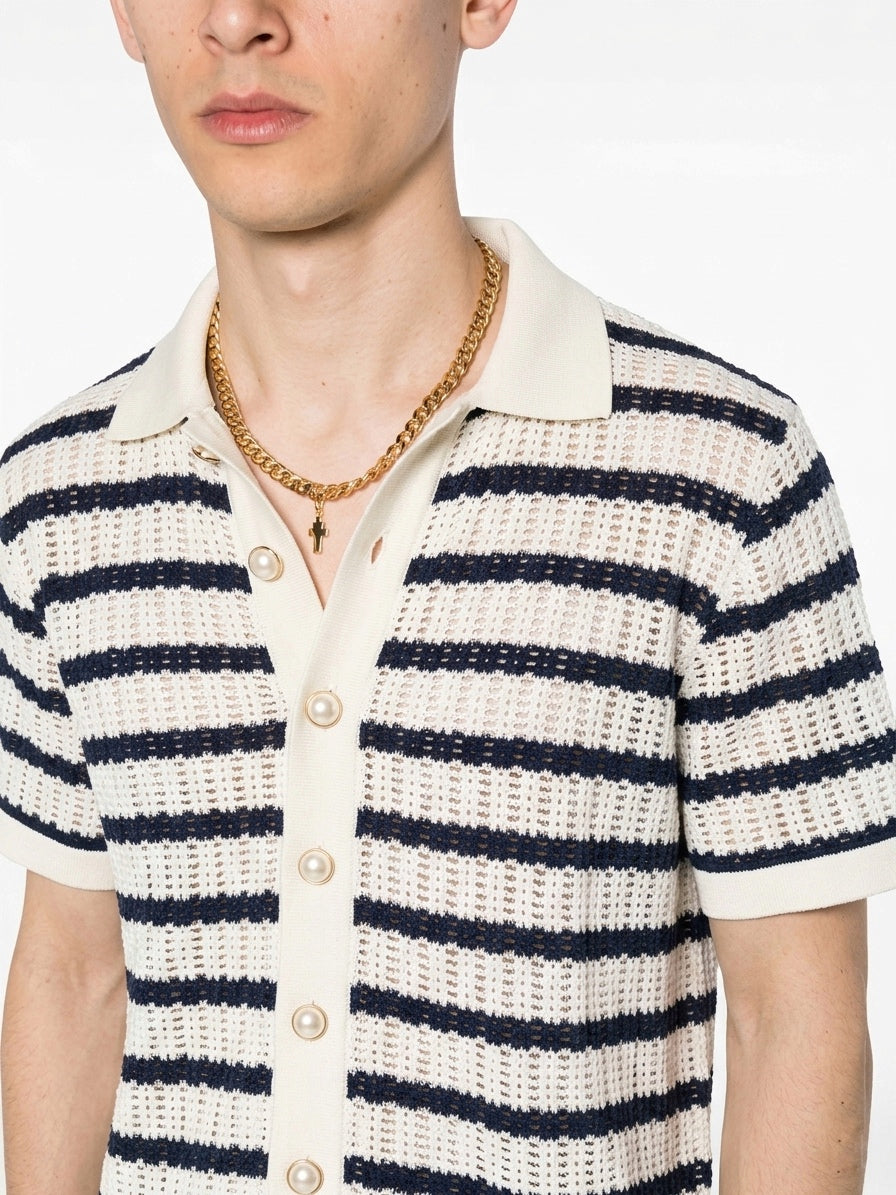 CB Striped Open-Knit Polo