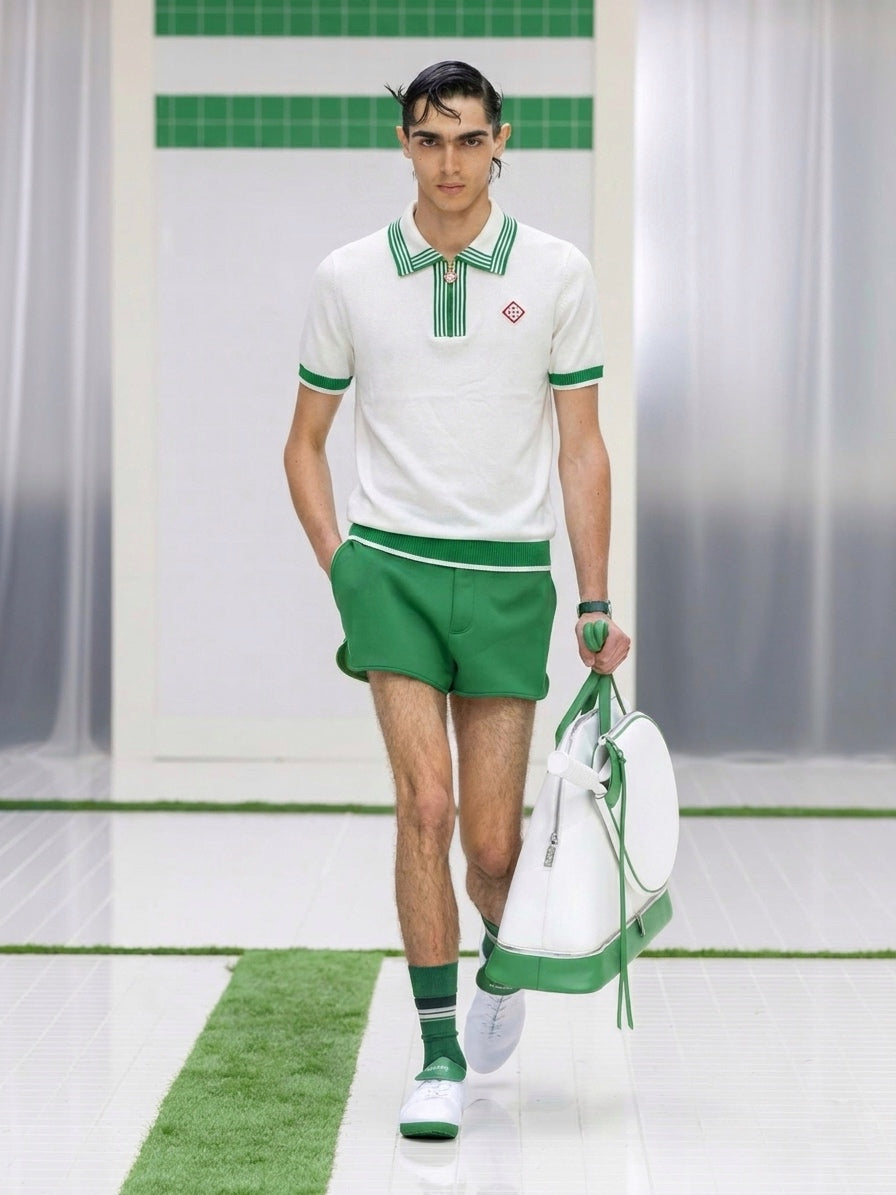 CASA Emerald Trim Knit Zip Polo
