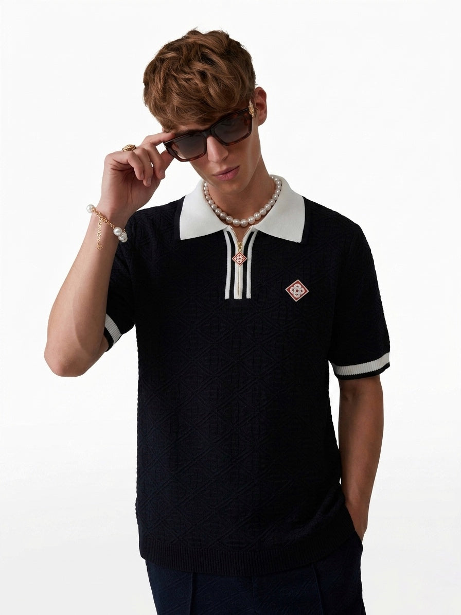 CASA Textured Jacquard Quarter-Zip Polo