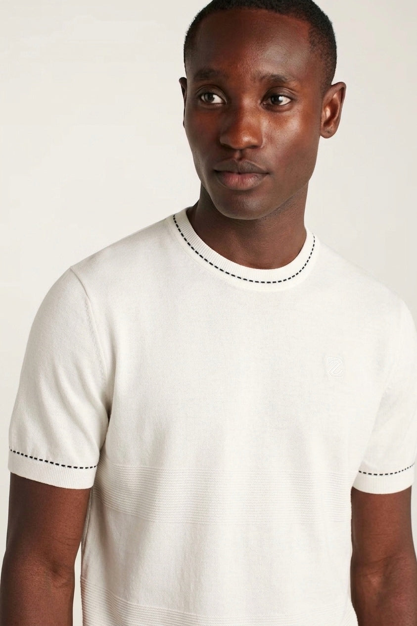 EZ Engineered Knit Contrast-Stitch Top in Pure White