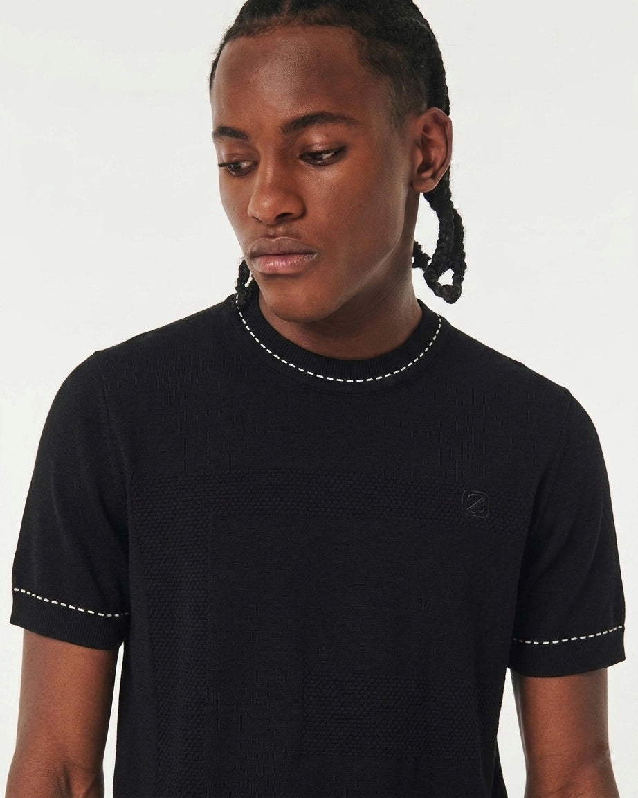 Z. Contrast-Stitch Jacquard Knit Tee