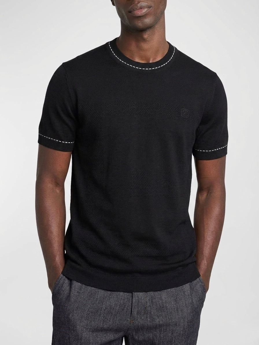 Z. Contrast-Stitch Jacquard Knit Tee