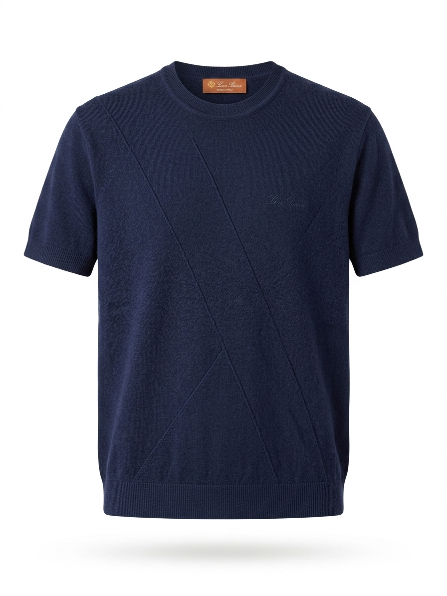 LP Navy Blue Textured Knit Short-Sleeve Sweater