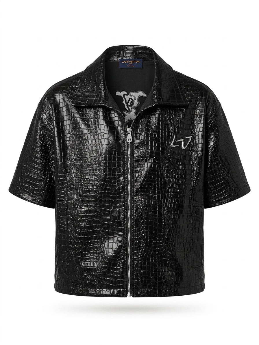 Lv Croc Leather Boxy Shirt