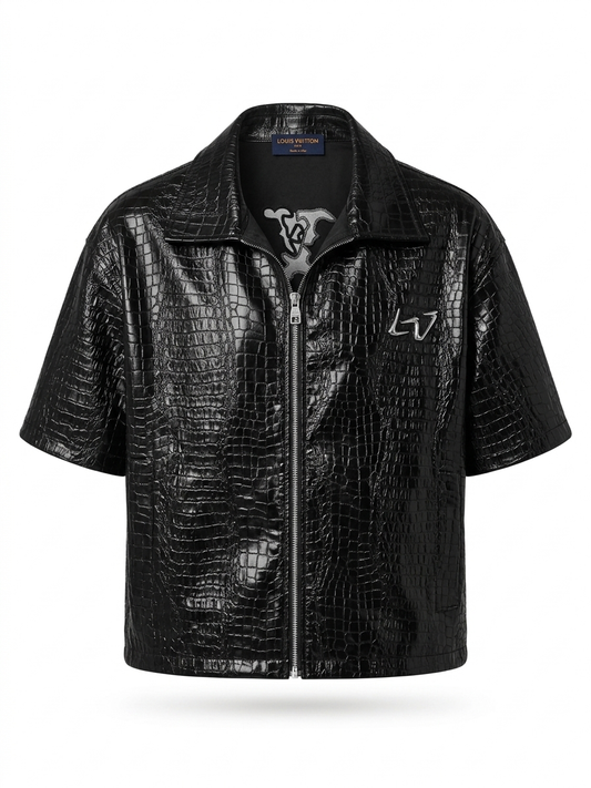 Lv Croc Leather Boxy Shirt