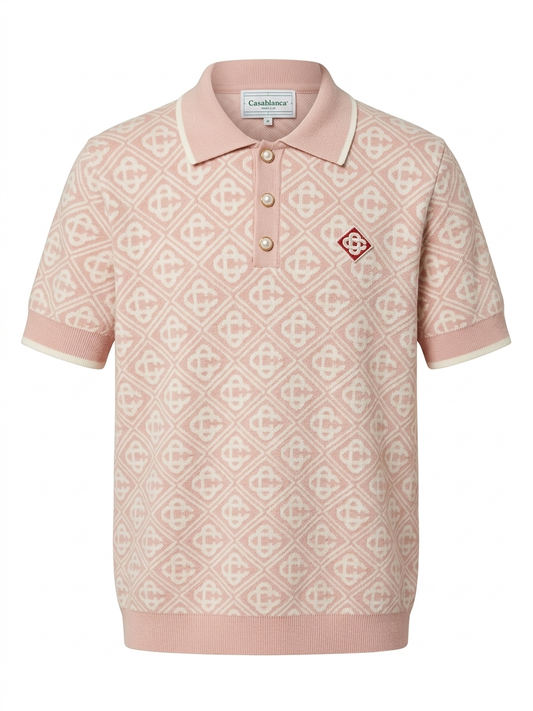 Casa Monogram Jacquard Knit Polo - Rose & Ivory