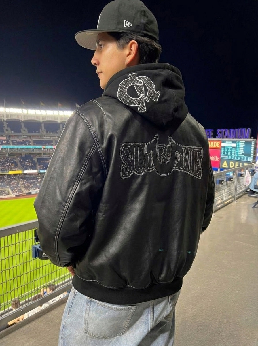 Contrast-Stitch Hooded Bomber