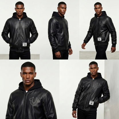 Contrast-Stitch Hooded Bomber