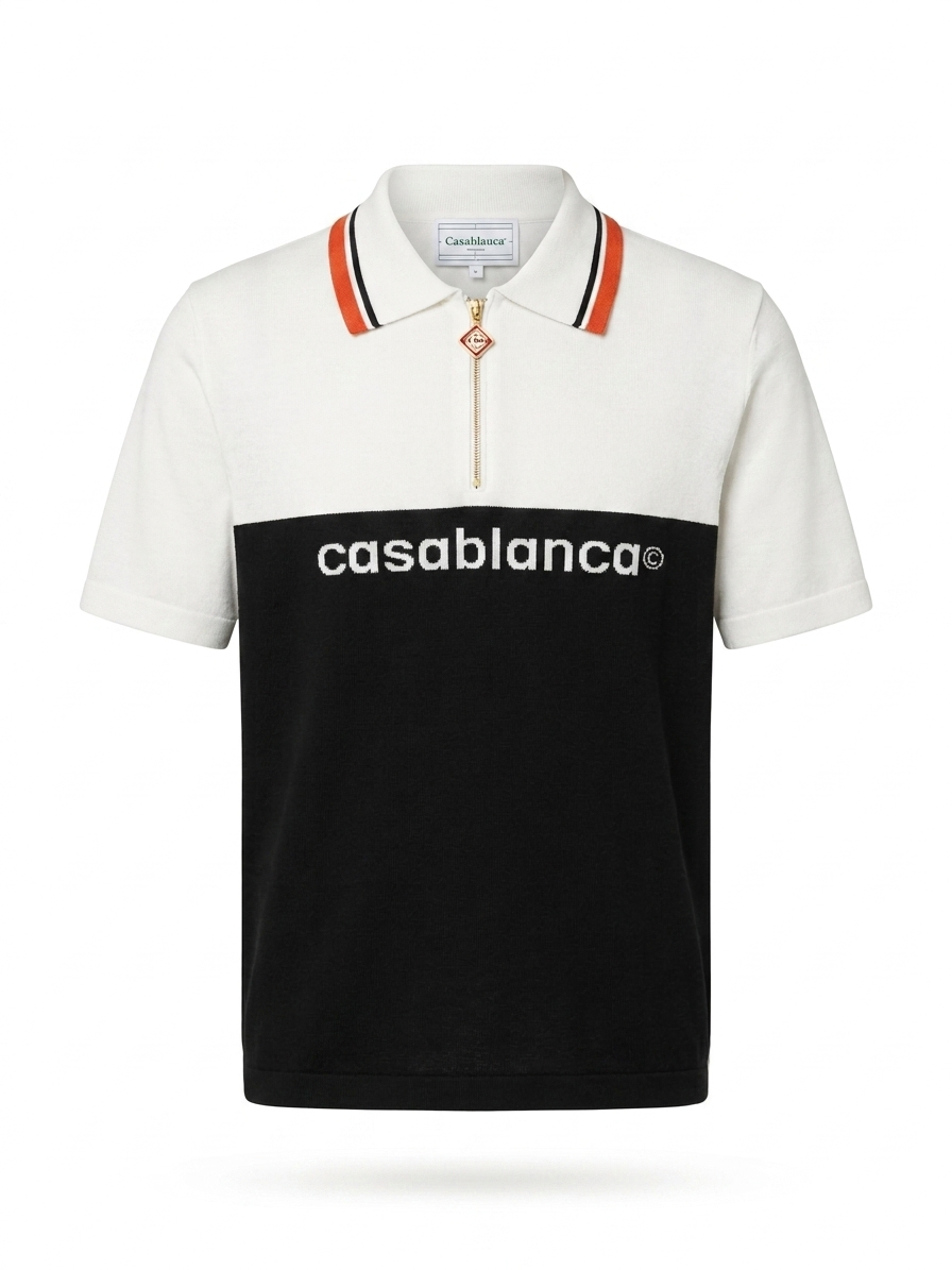 CASA. Two-Tone Intarsia Knit Half-Zip Polo
