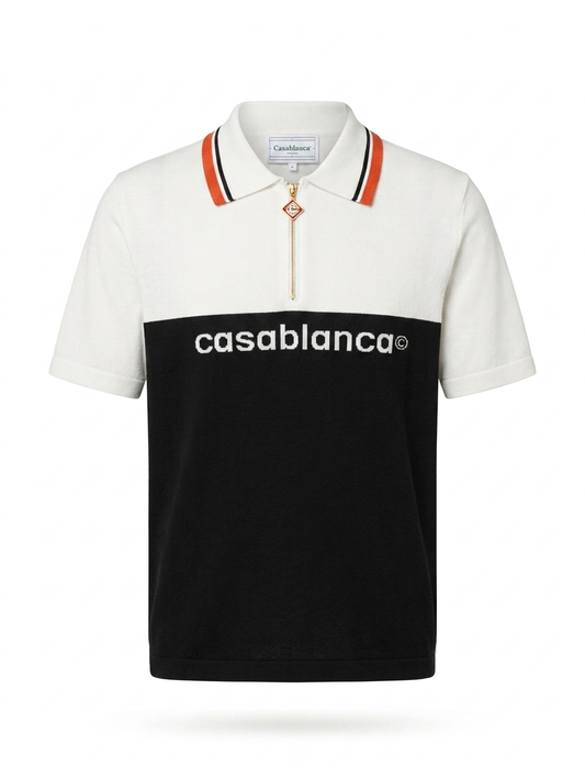 CASA. Two-Tone Intarsia Knit Half-Zip Polo