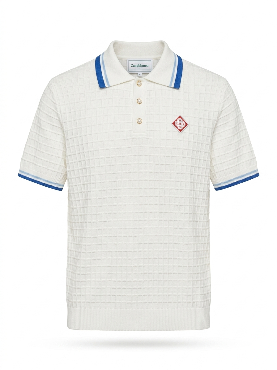 CBL Textured Grid-Knit Polo with Contrast Tipping