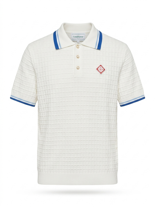 CBL Textured Grid-Knit Polo with Contrast Tipping