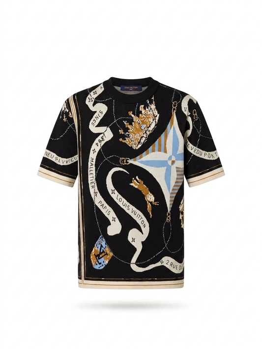 LV Heritage Ribbon Motif Short-Sleeved Knit Top