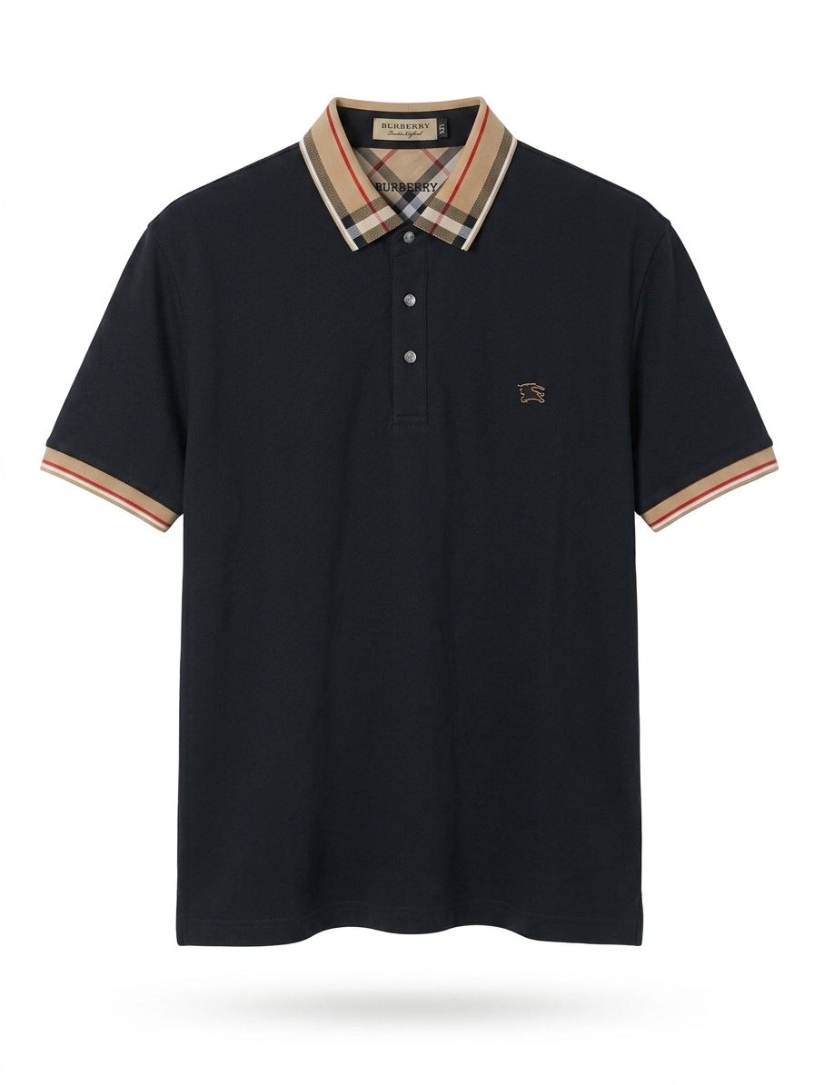 BBR Heritage Check-Collar Piqué Polo – Midnight Navy