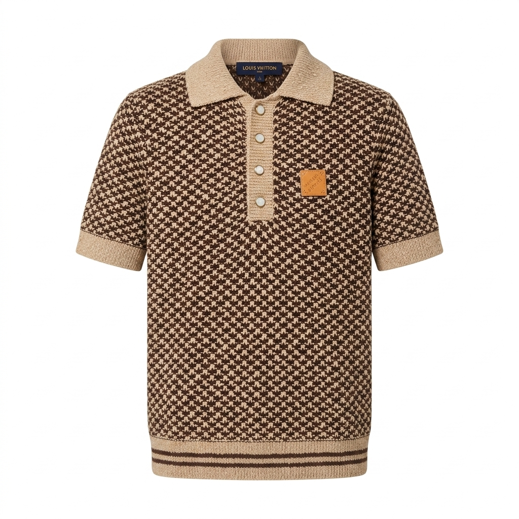 LV Elegant Textured Jacquard Knit Polo
