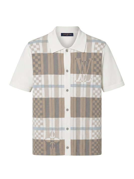 LV Damier Plaid Short-Sleeve Knit Shirt