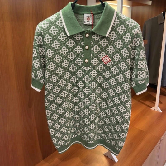 CB Monogram Pearl-Button Knit Polo
