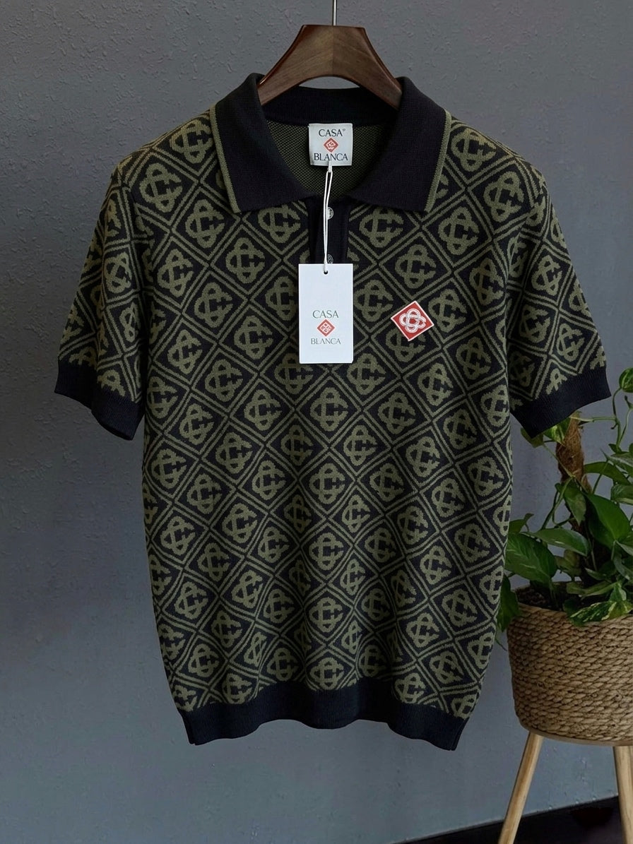 CB Jacquard Monogram Knit Polo
