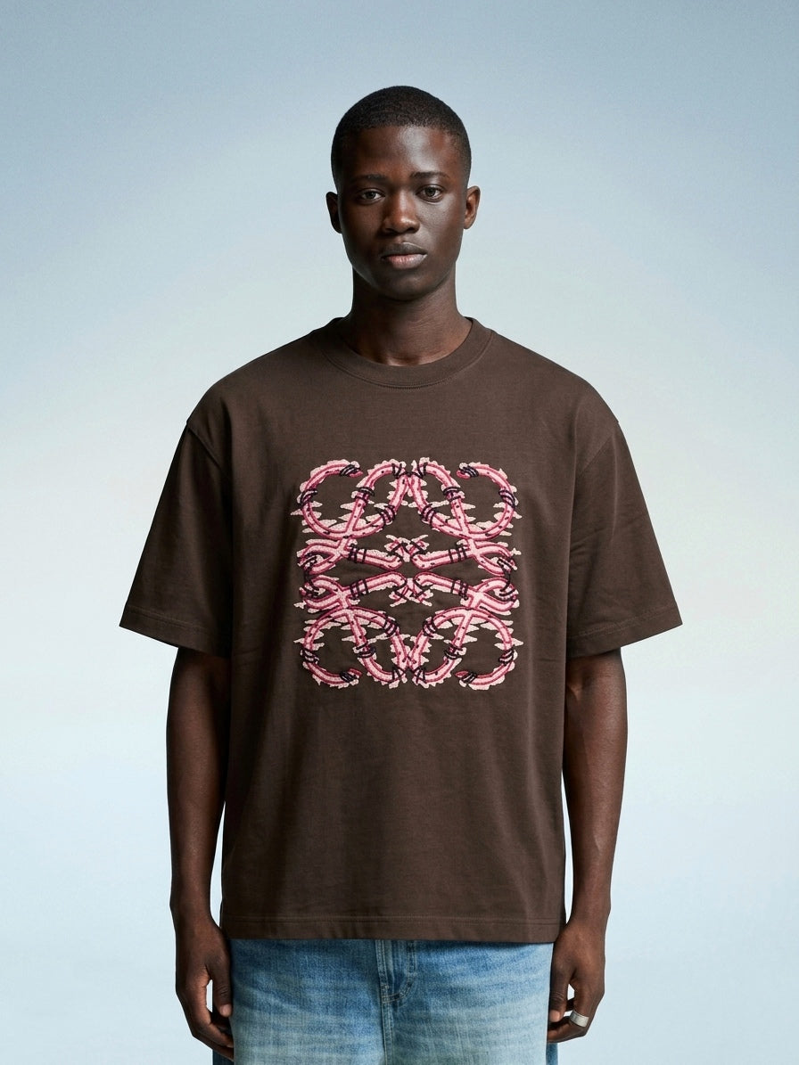 LW Artisanal Anagram & Script T-Shirt in Bitter Chocolate