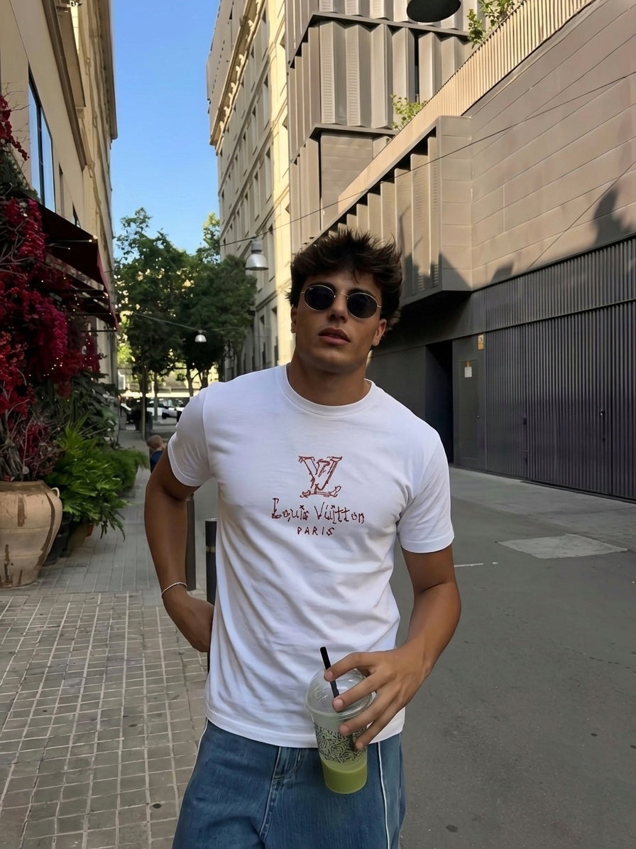 LV "Sketch" Signature Embroidered Tee – Blanc