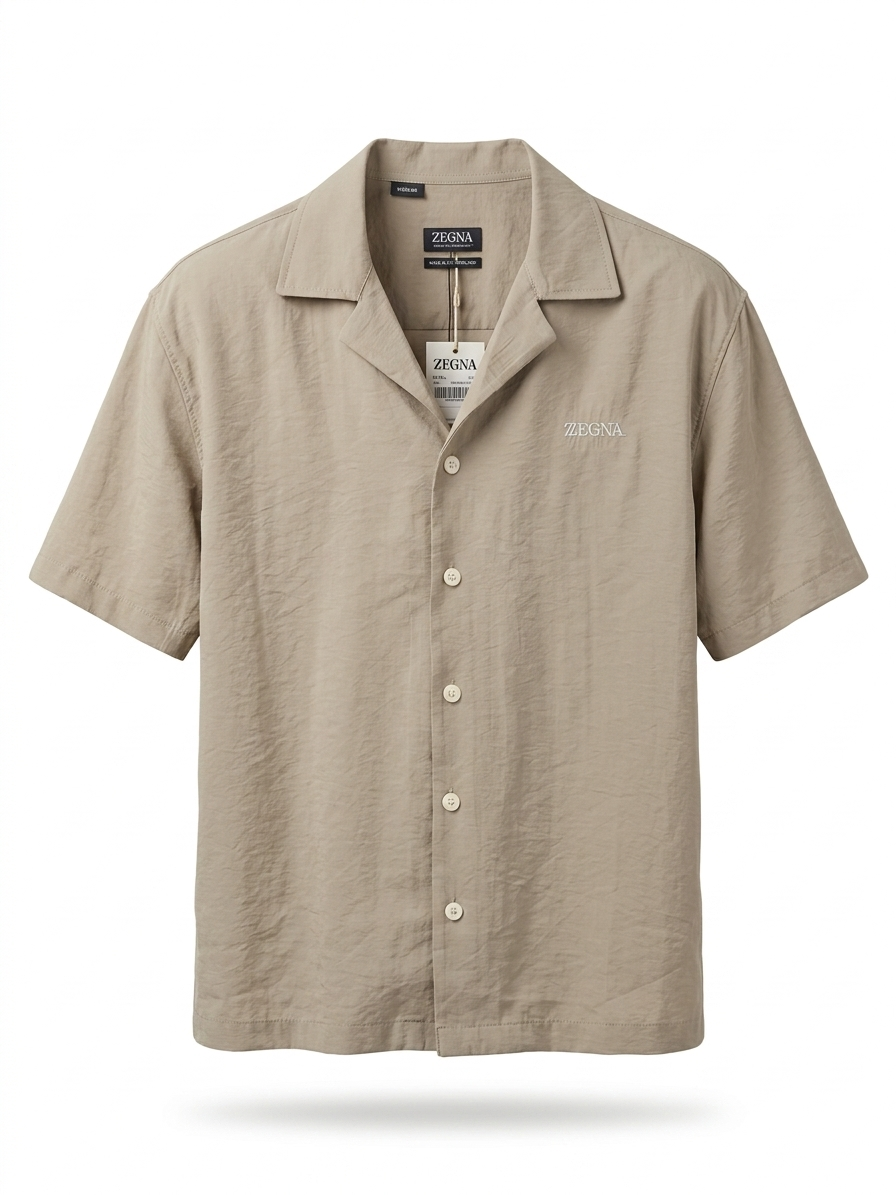 EZ. Crinkle-Textured Camp-Collar Shirt.