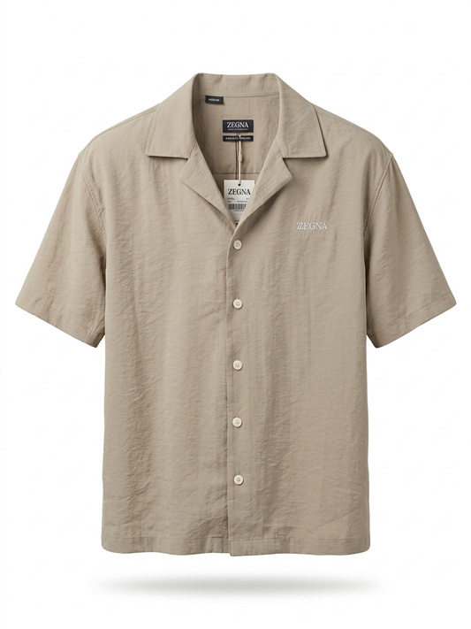 EZ. Crinkle-Textured Camp-Collar Shirt.