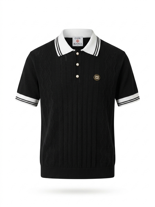 CB Textured Knit Polo with Signature Pearl Accents